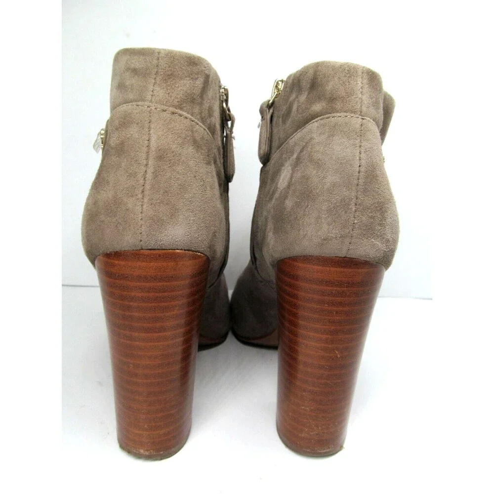 Tory Burch Tan Suede Side Zip Ankle Booties With Stacked Heels Womens US 9.5 M